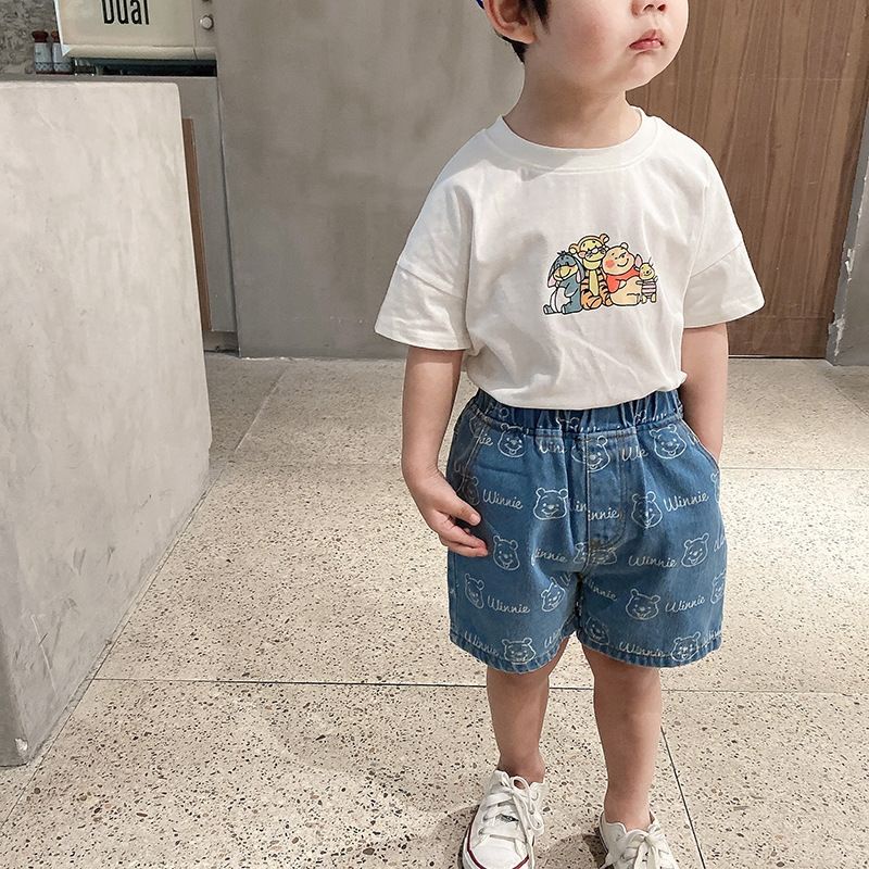 Áo Thun Tay Ngắn Cổ Tròn In Họa Tiết Hoạt Hình Dễ Thương Thời Trang Cho Bé Trai