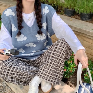 Áo gile len nữ họa tiết đám mây, áo len gile mịn cao cấp GALY VN