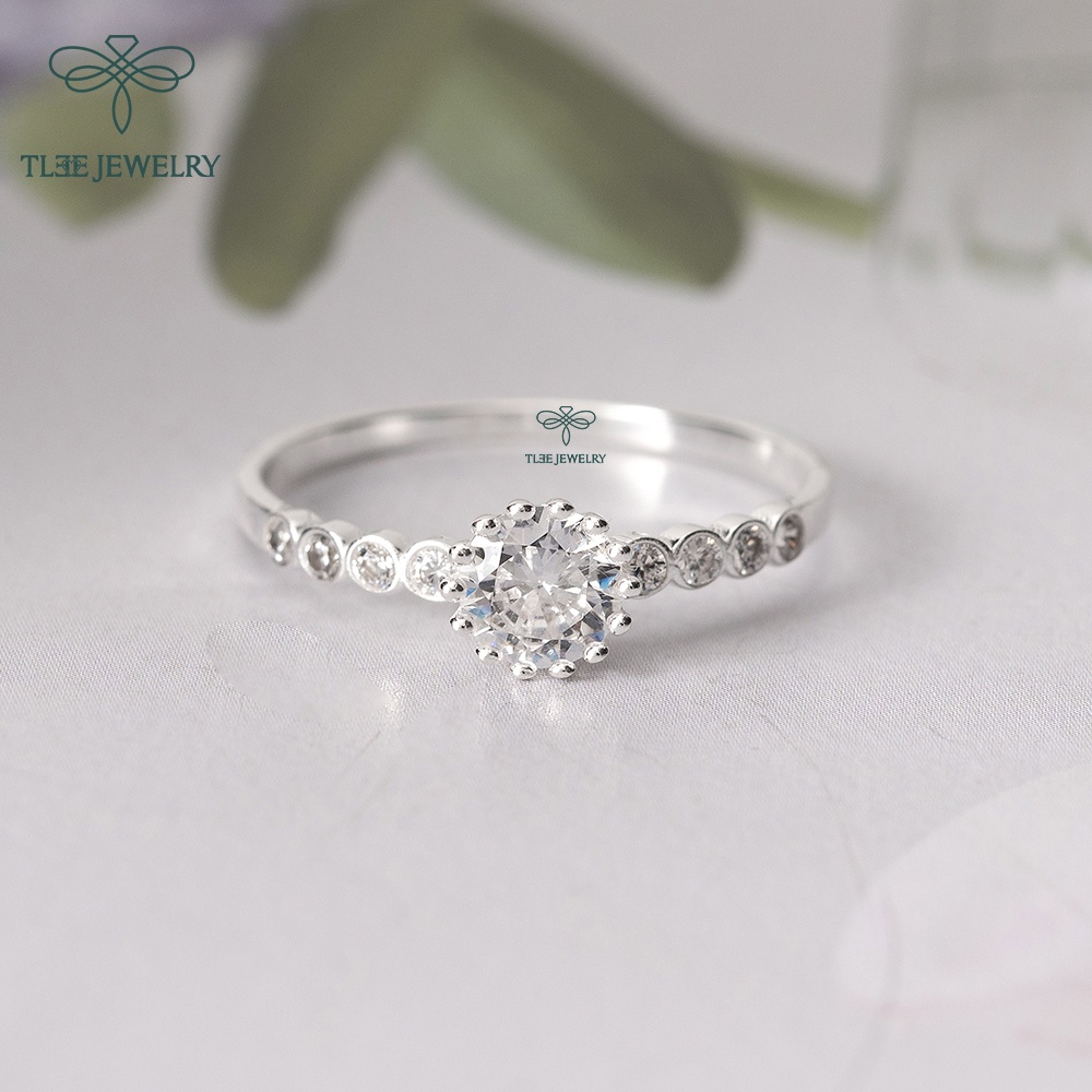 Nhẫn bạc nữ TLEE ổ đá hoa cúc viền đính đá sang trọng TleeJewelry A0194