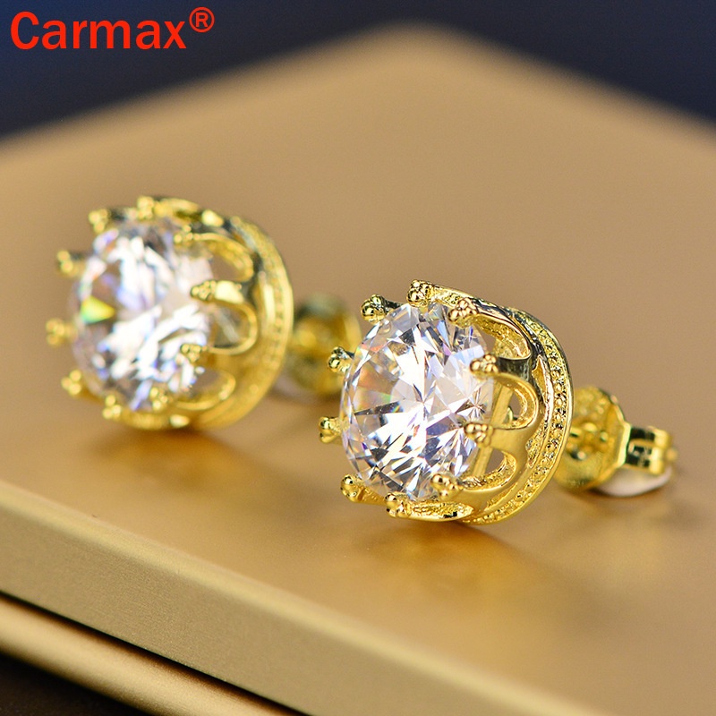 Khuyên tai hình vương miện đính đá moissanite nhân tạo thời trang
