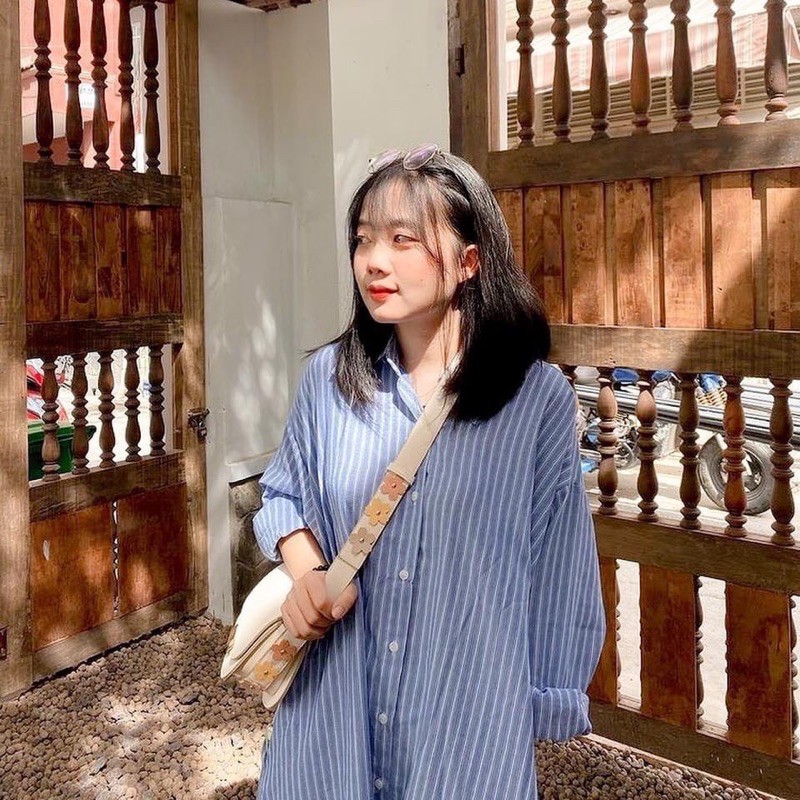 BLUE STRIPPED SHIRT DRESS - ĐẦM SƠ MI SỌC XANH DÁNG DÀI