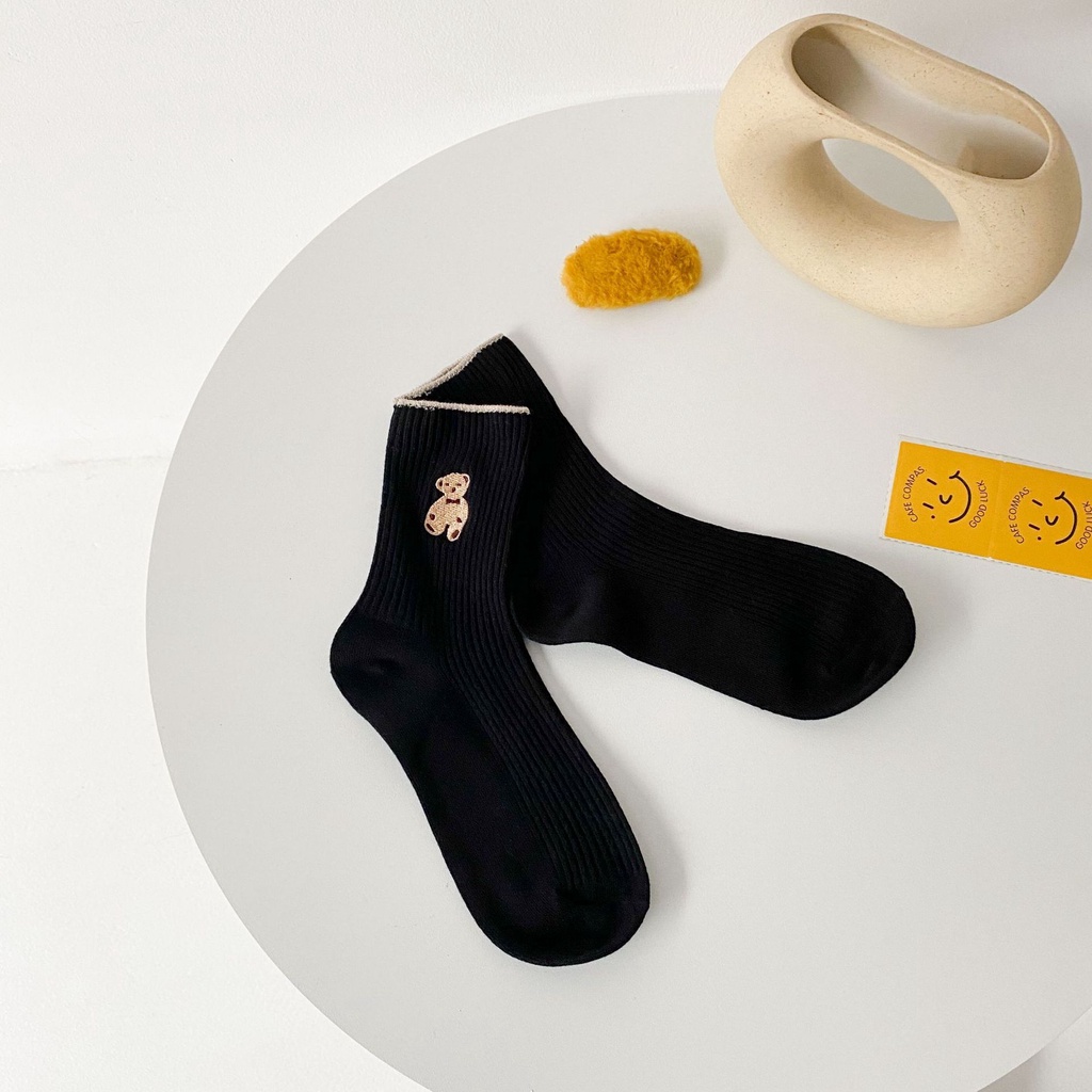 Tất cổ cao nhiều màu họa tiết gấu dễ thương chất vải đẹp phong cách Hàn Quốc cho nữ