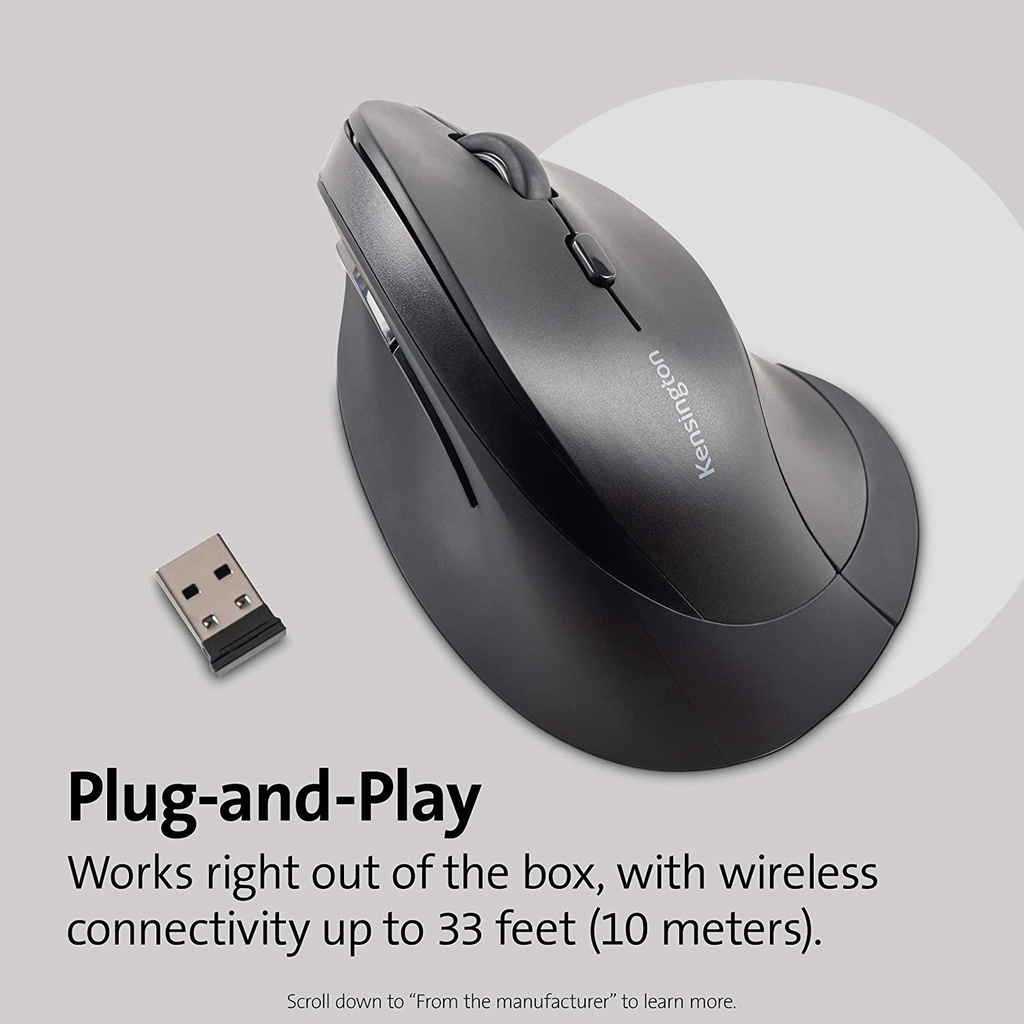 CHUỘT DỌC/CÔNG THÁI HỌC (không dây) Kensington Pro Fit Ergo Vertical Wireless Mouse, 800/100/1200/1600 DPI, MÀU ĐEN