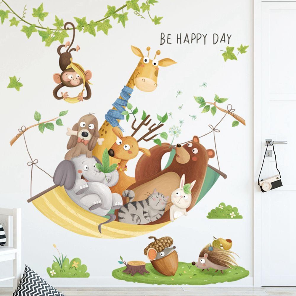 Sticker Dán Tường Tự Dính Họa Tiết Hươu Cao Cổ Hoạt Hình Trang Trí Phòng Ngủ