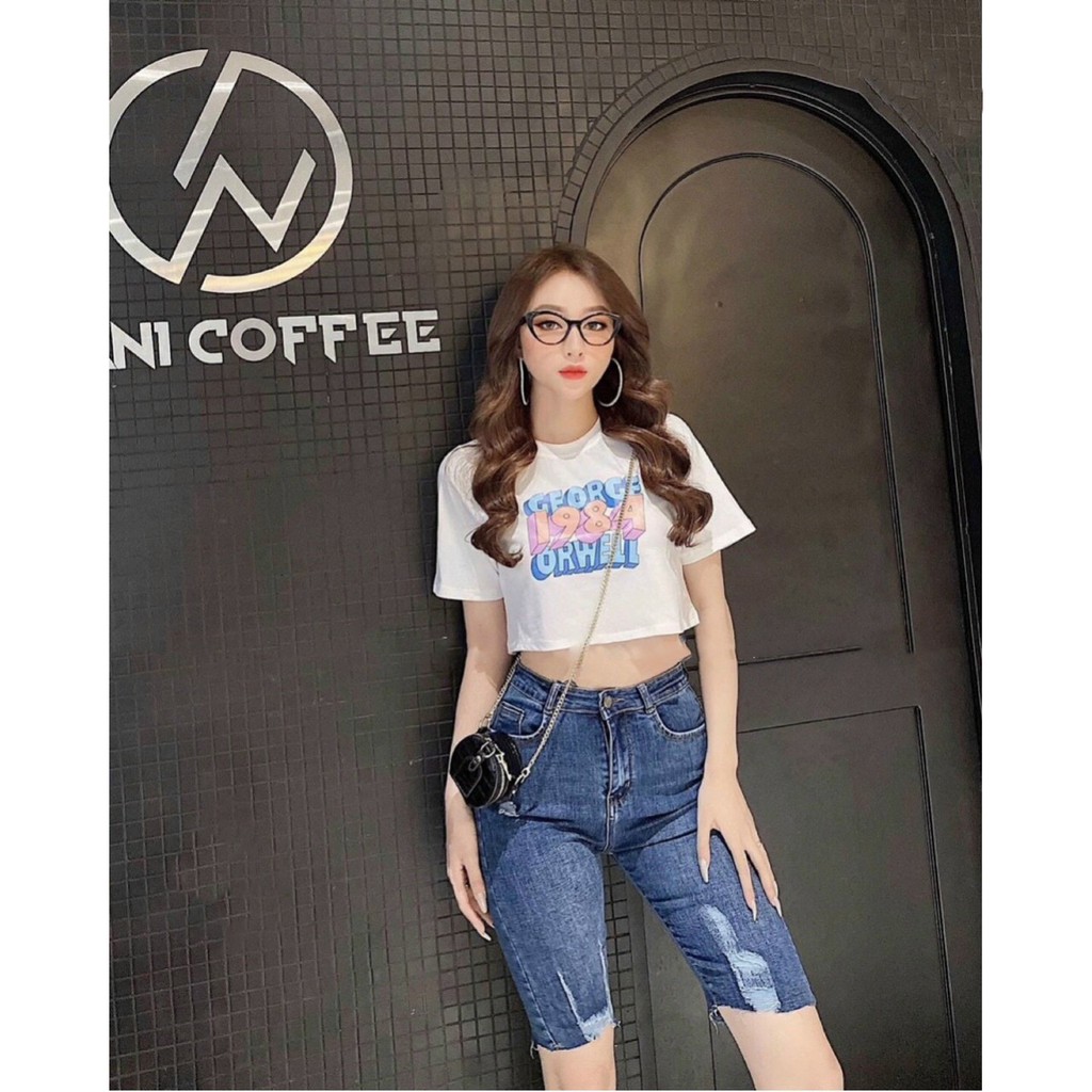 [HOT] Áo thun croptop 1984 sành điệu   2 màu trắng và đen PC9321