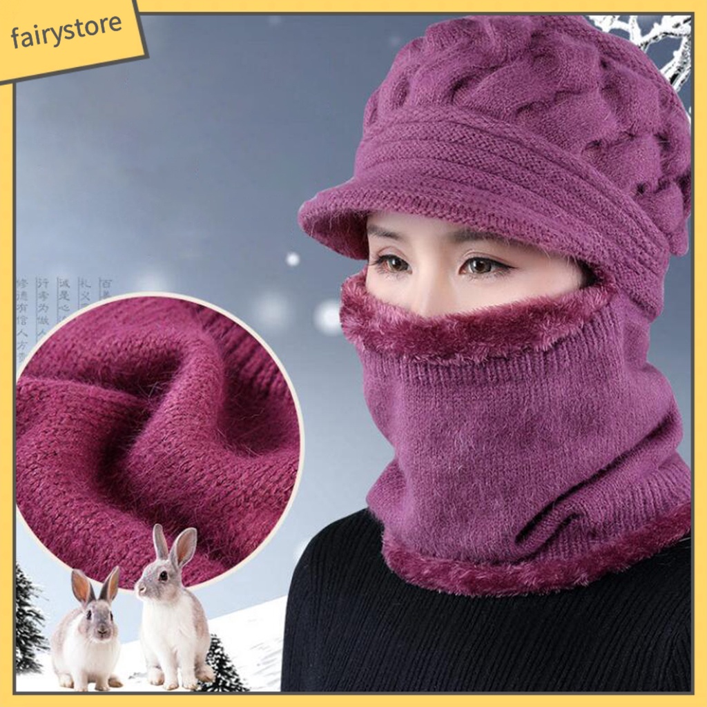 Mũ Trùm Đầu Dệt Kim Kèm Khăn Choàng Cổ Giữ Ấm Cho Nữ