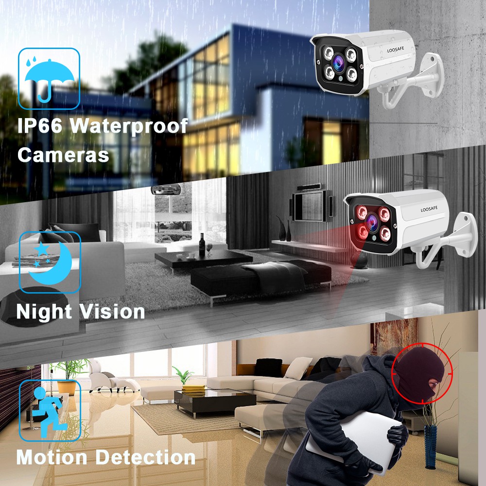 Camera an ninh ngoài trời LOOSAFE Camera phát hiện chuyển động 3MP / 5MP Camera POE Hai chiều âm thanh IP66 Chống nước | BigBuy360 - bigbuy360.vn