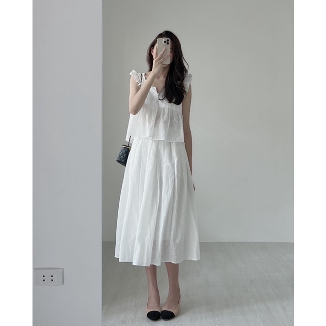 S629 Set thô boi áo babydoll chân váy midi Audrey