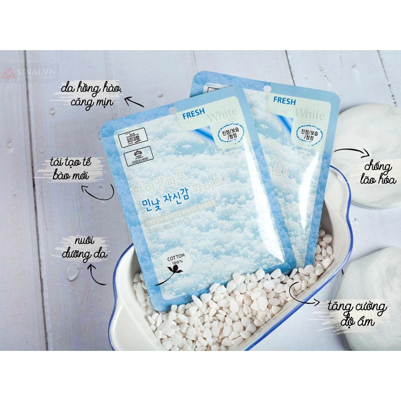 Bộ 10 Gói Mặt Nạ Tuyết Dưỡng Trắng Da 3W Clinic Fresh White Mask Sheet  - Hàn Quốc Chính Hãng