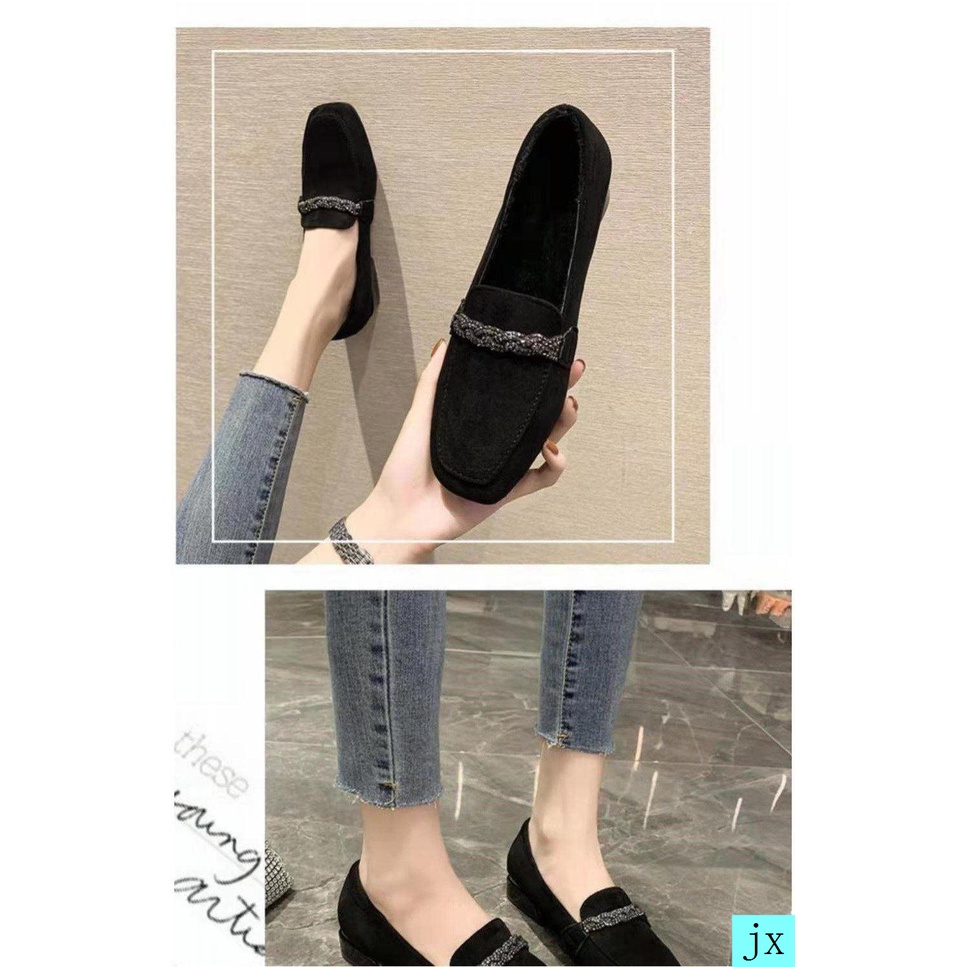 Giày da lộn gót dày mũi vuông thời trang cho nữ