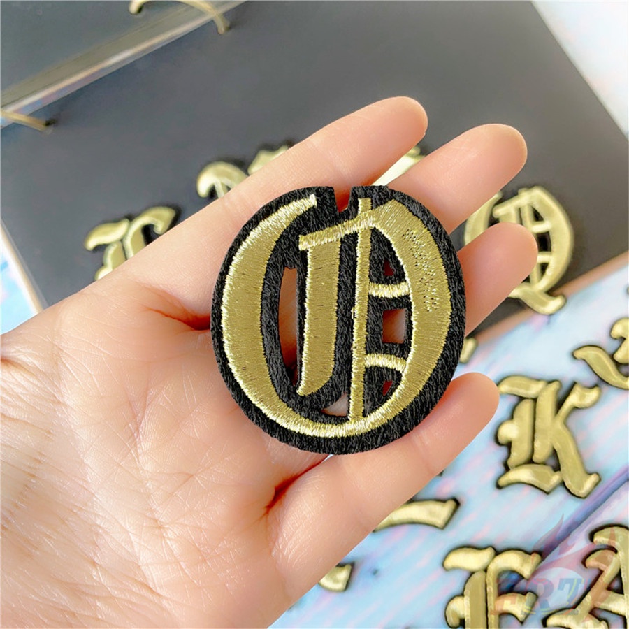 ☸ Sticker Ủi Thêu Chữ Cái Tiếng Anh Màu Vàng ☸ 1 Miếng Dán Ủi Quần Áo Hình Huy Hiệu