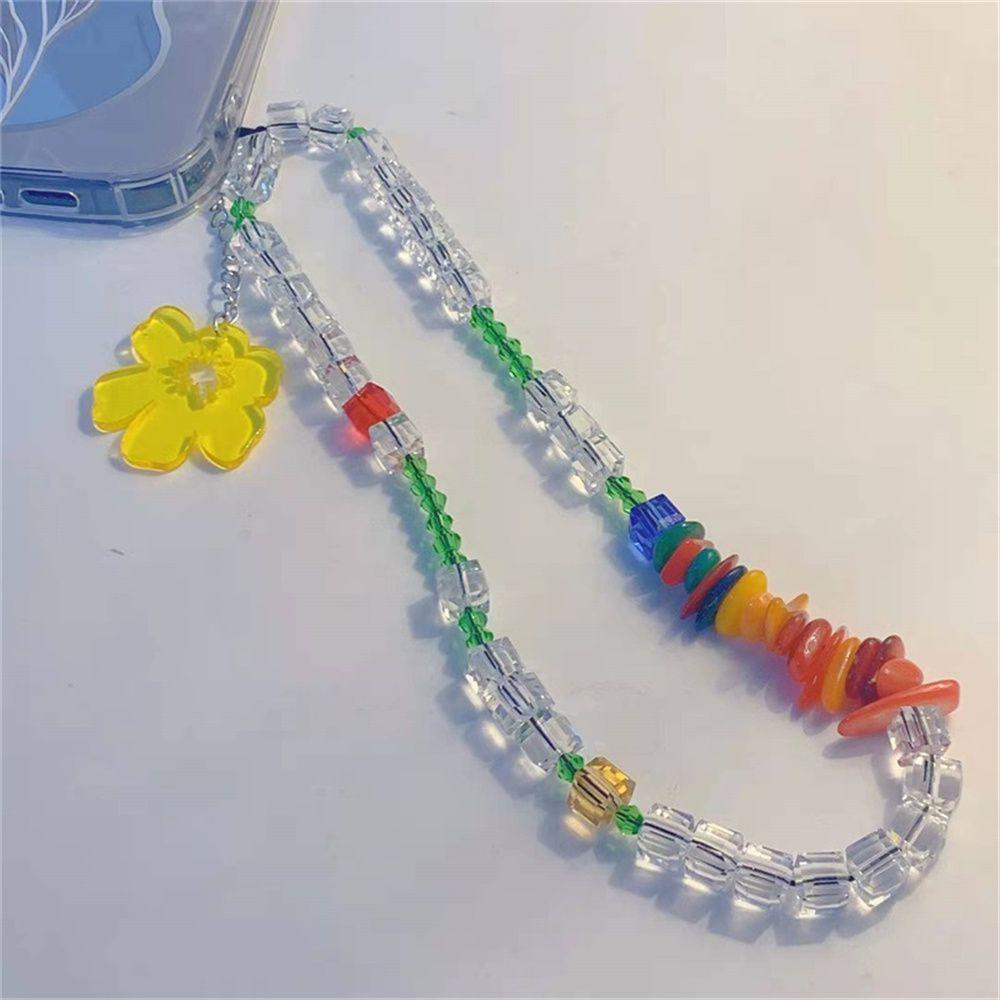 Dây Đeo Điện Thoại Dạng Chuỗi Hạt Nhiều Màu Sắc Mặt Hình Mặt Cười Dễ Thương Cho Nữ