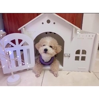 Size M(0-7kg), Nhà chó mèo GỖ NHỰA chống nước, để ngoài trời mưa nắng.