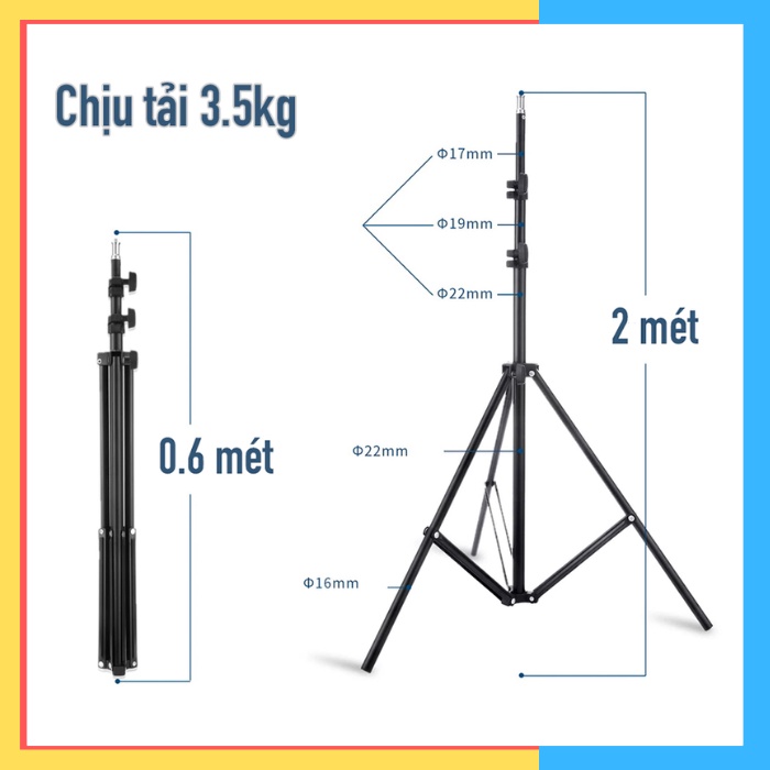 Chân Sắt 2 Mét Dành Cho Đèn Livestream, Gậy Chụp Hình