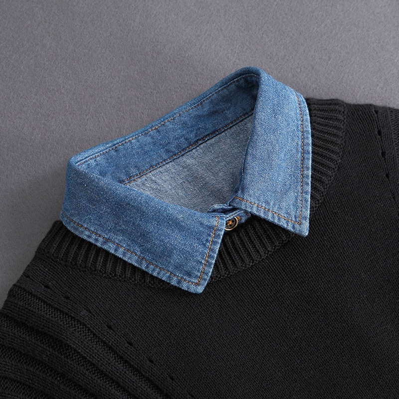 Cổ Áo Sơ Mi Giả Denim Phối Nút Có Thể Tháo Rời Thời Trang Unisex