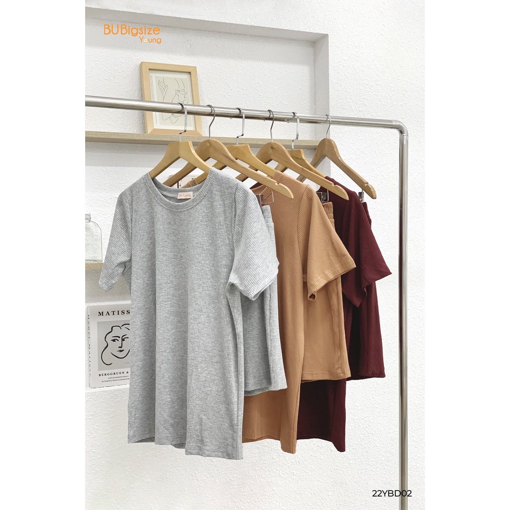 Set thun thể thao áo cổ tròn + Quần short BIGSIZE (55kg đến 95kg) - 22YBD02 - [BU Bigsize Young]