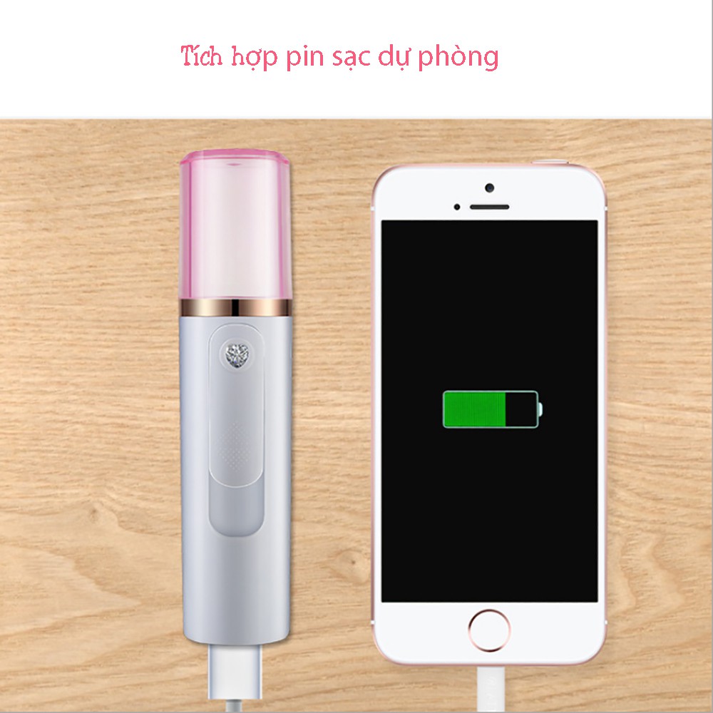 Máy Phun Sương Xông Mặt Tạo Ẩm Nano Cầm Tay Tích Hợp Pin Sạc Dự Phòng