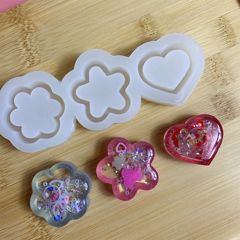 Khuôn Silicone Làm Móc Khóa Hình Tròn / Tam Giác / Ngôi Sao Phối Kim Tuyến Nước DIY