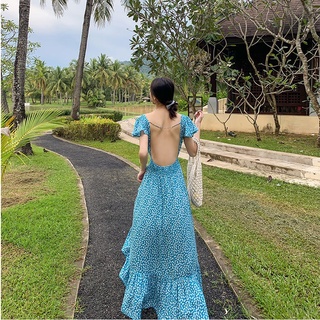 Váy Maxi Hoa Nhí Hở Lưng Sexy Có Sẵn