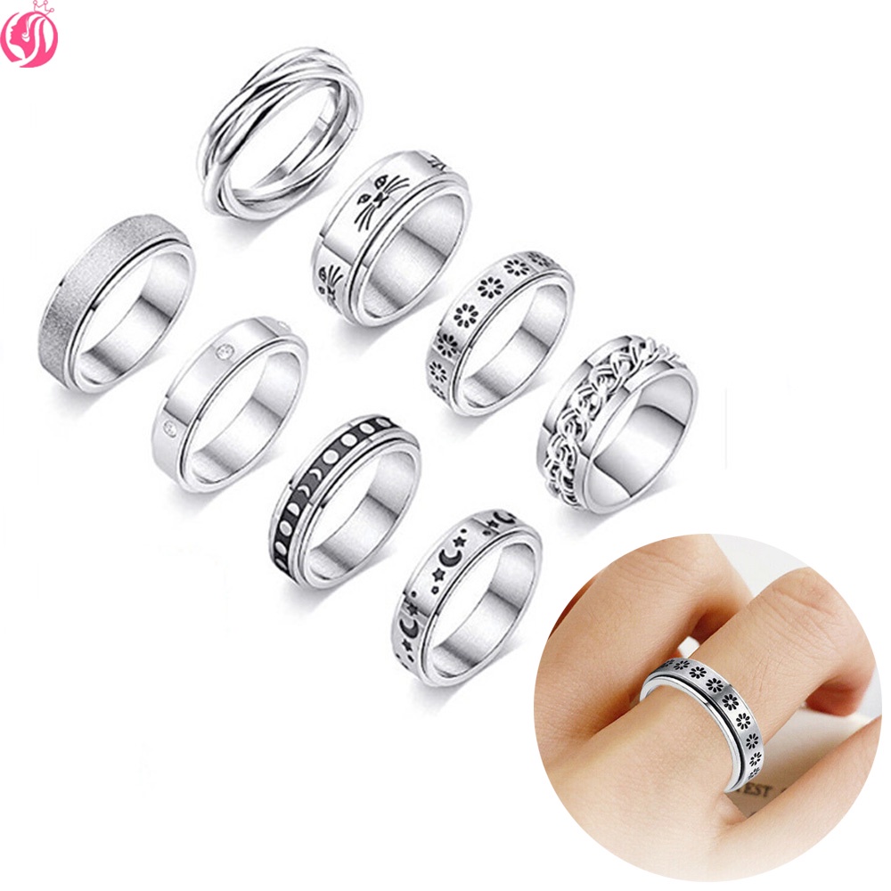 1 Nhẫn Xoay Bằng Thép Không Gỉ Khắc Hình Hoa Mặt Trăng Thời Trang unisex