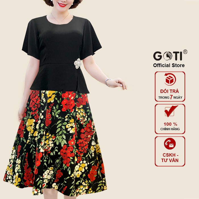 GOTI - Đầm Trung Niên Dáng Dài Kiểu Dự Tiệc Cao Cấp Vải Lụa Mềm Mịn Tay Ngắn Cho Mẹ U40 U50 3330 | BigBuy360 - bigbuy360.vn