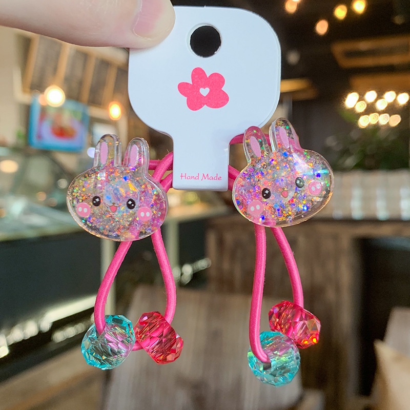 Set 2 Dây Cột Tóc Co Giãn Đính Hạt Nhiều Màu Dễ Thương Cho Bé Gái