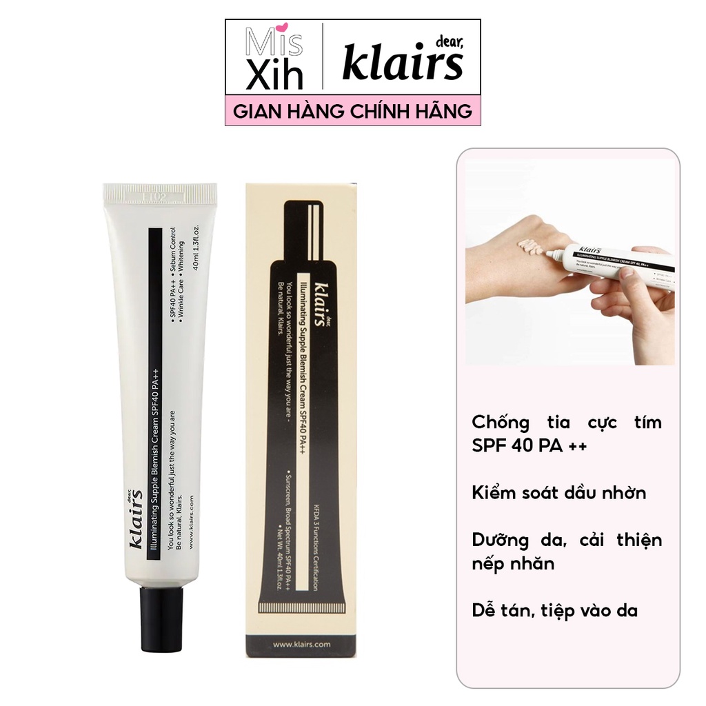 Kem nền Klairs Illuminating Supple Blemish BB Cream 40ml- Miss Xinh