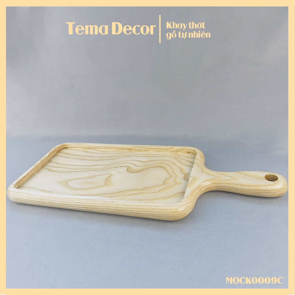 Khay gỗ decor Tema - Khay gỗ đựng thức ăn gỗ tần bì hình chữ nhật có tay cầm MOCK0009D