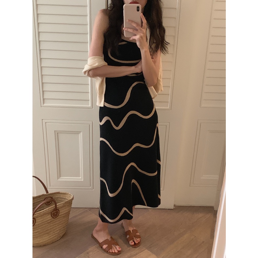 Đầm maxi Xiaozhainv dáng dài in họa tiết phong cách Hàn Quốc thời trang cho nữ