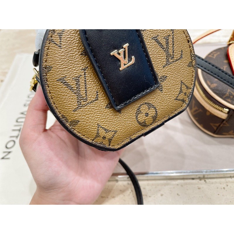 Túi đeo chéo nữ dáng tròn size mini siêu xinh thương hiệu Louis Vuitton LV da thật cao cấp