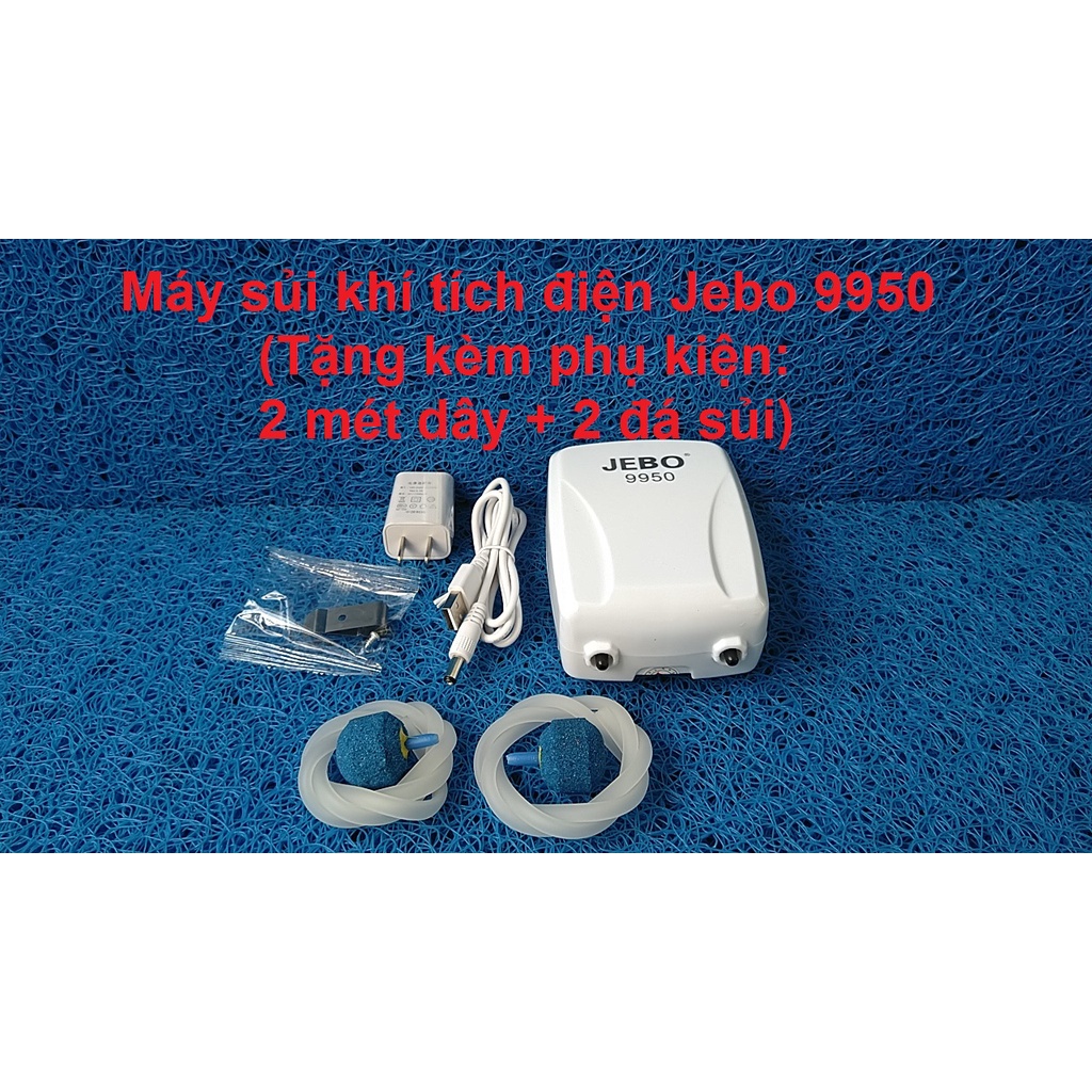 [Tặng phụ kiện] Máy sủi khí tích điện JEBO 9950 dùng cho hồ cá.