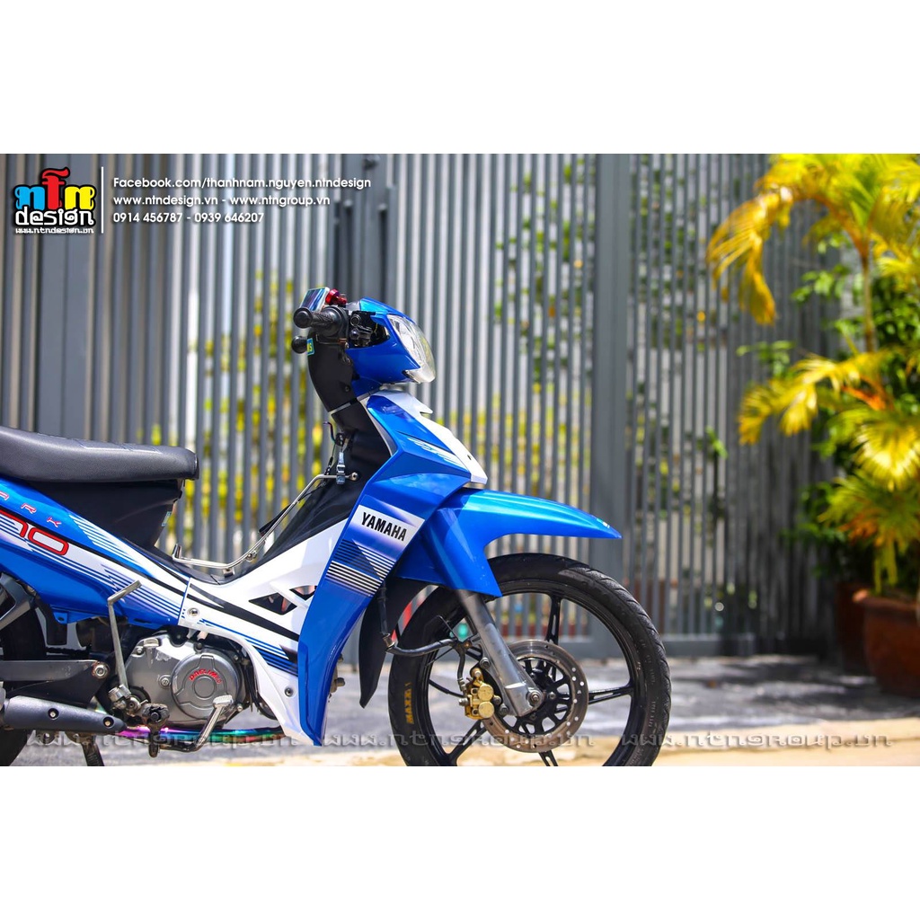 Tem /decal Rời Dán Xe Sirius Mẫu Spark Nano Sọc Xanh Trắng Đen Cực Đẹp, Hàng 3 Lớp Chất Lượng Cao