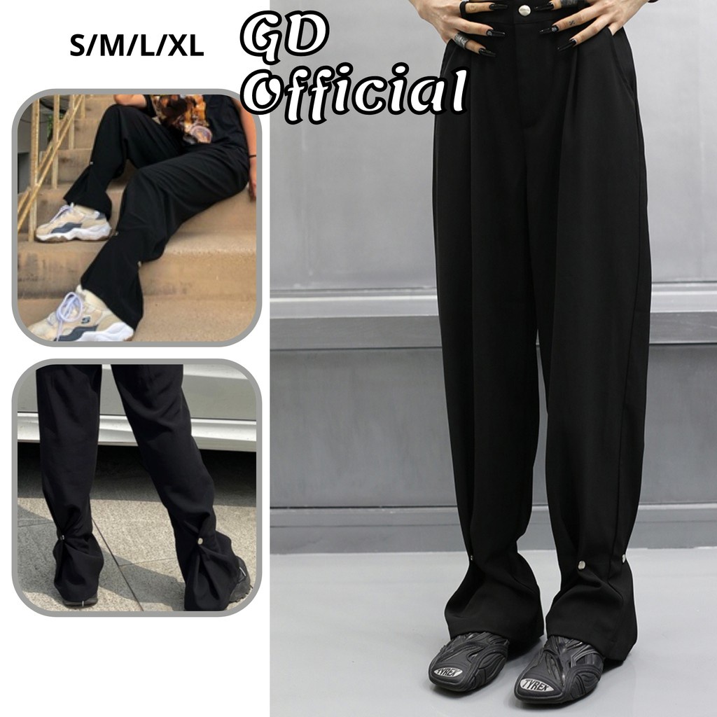 Q3|Quần âu/vest/tây/công sở nữ/nam/unisex ống rộng/thẳng xuông/cạp cao khóa gấu màu đen hàn quốc S/M/L/XL GD Official -