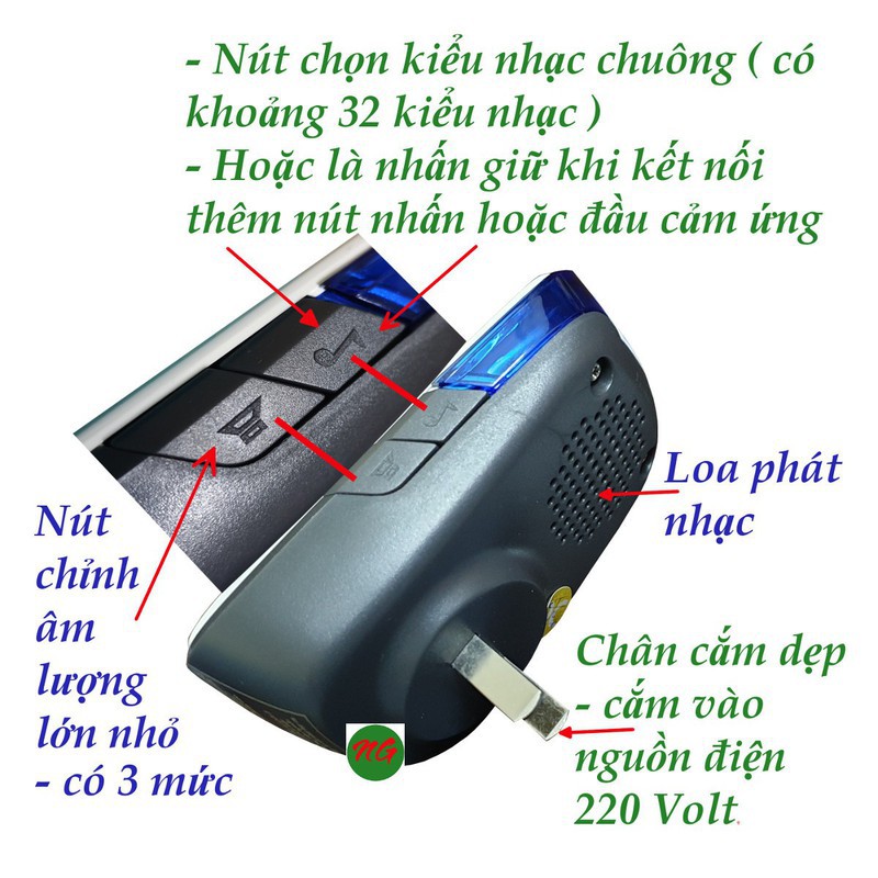 Bộ chuông cửa không dây cao cấp 2 nút 1 chuông (không pin, không điện, siêu chống nước) Kawa DB818 (NEW)