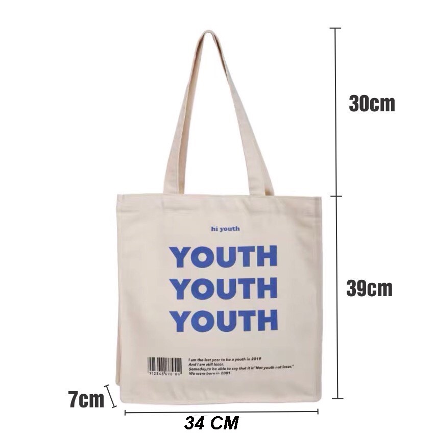 Túi tote túi vải canvas phong cách Hàn quốc, có khóa miệng ngăn phụ bên trong