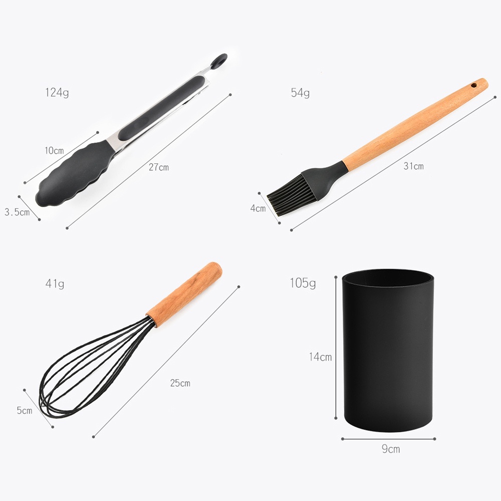 Bộ Dụng Cụ Nấu Ăn Bằng Silicone Cán Gỗ Chống Dính Tiện Lợi