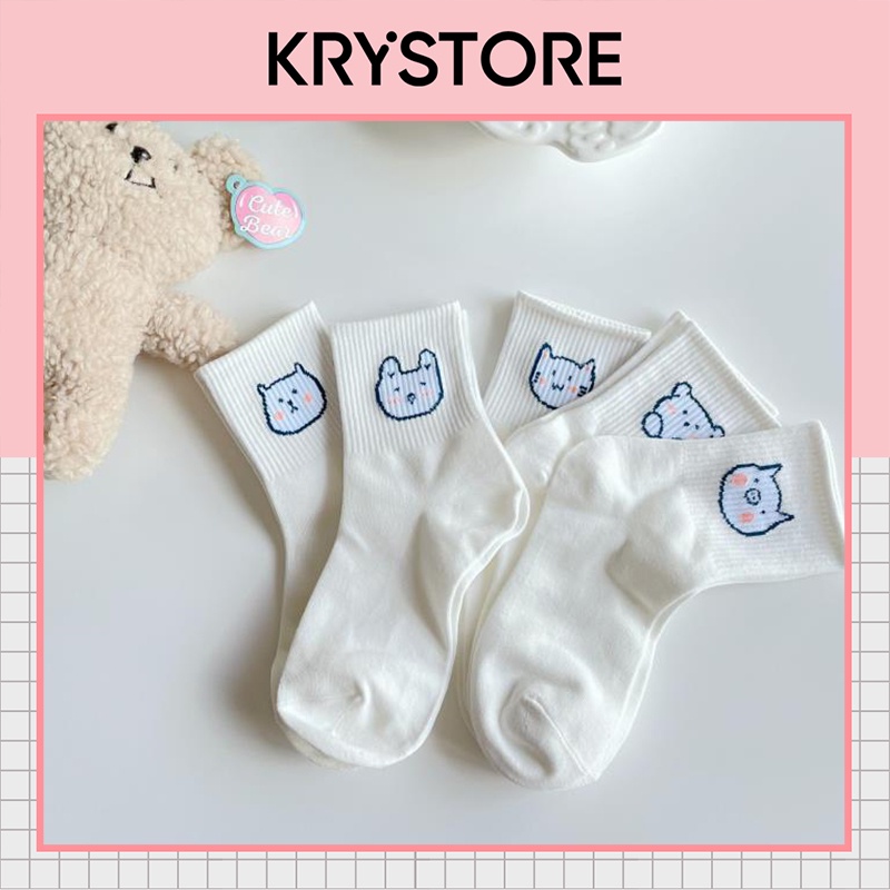 Tất vớ trắng cổ cao nam nữ cotton hình Cute dễ thương Krystore TC28