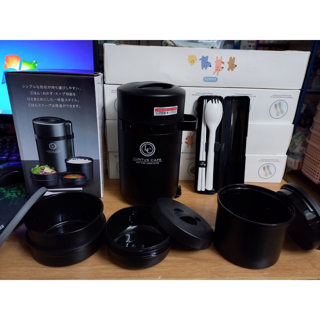 Hộp cơm giữ nhiệt 3 tầng Asvel Nhập Khẩu Nhật bản 1050ml Kèm muỗng &amp; đũa, Hộp đựng cơm văn phòng cao cấp