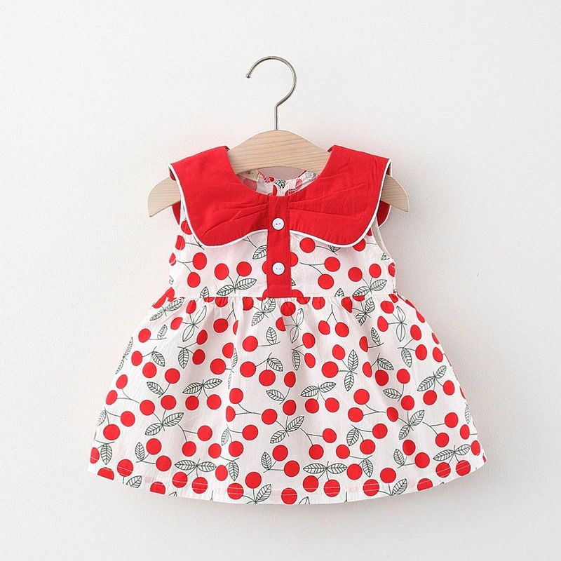 Váy Bé Gái Cộc Tay Cổ Viền , Họa Tiết Cherry , Chất Cotton Thô Hàng Chuẩn Ảnh
