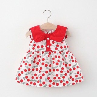 Váy bé gái cộc tay cổ viền , họa tiết cherry , chất cotton thô hàng chuẩn ảnh