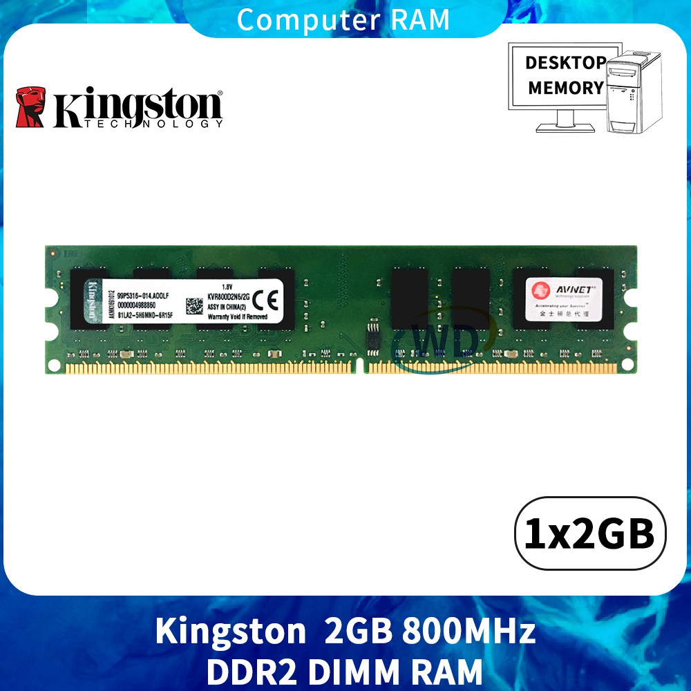 Kingston 2GB DDR2 800 MHz PC2-6400 240Pin CL6 Bộ nhớ máy tính để bàn KVR800D2N6 / 2G BD22