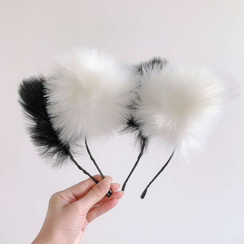 Bờm tóc cute, Cài Tóc Tai Mèo Lông Mềm Mại Dễ Thương Cute Cosplay Màu Đen Trắng
