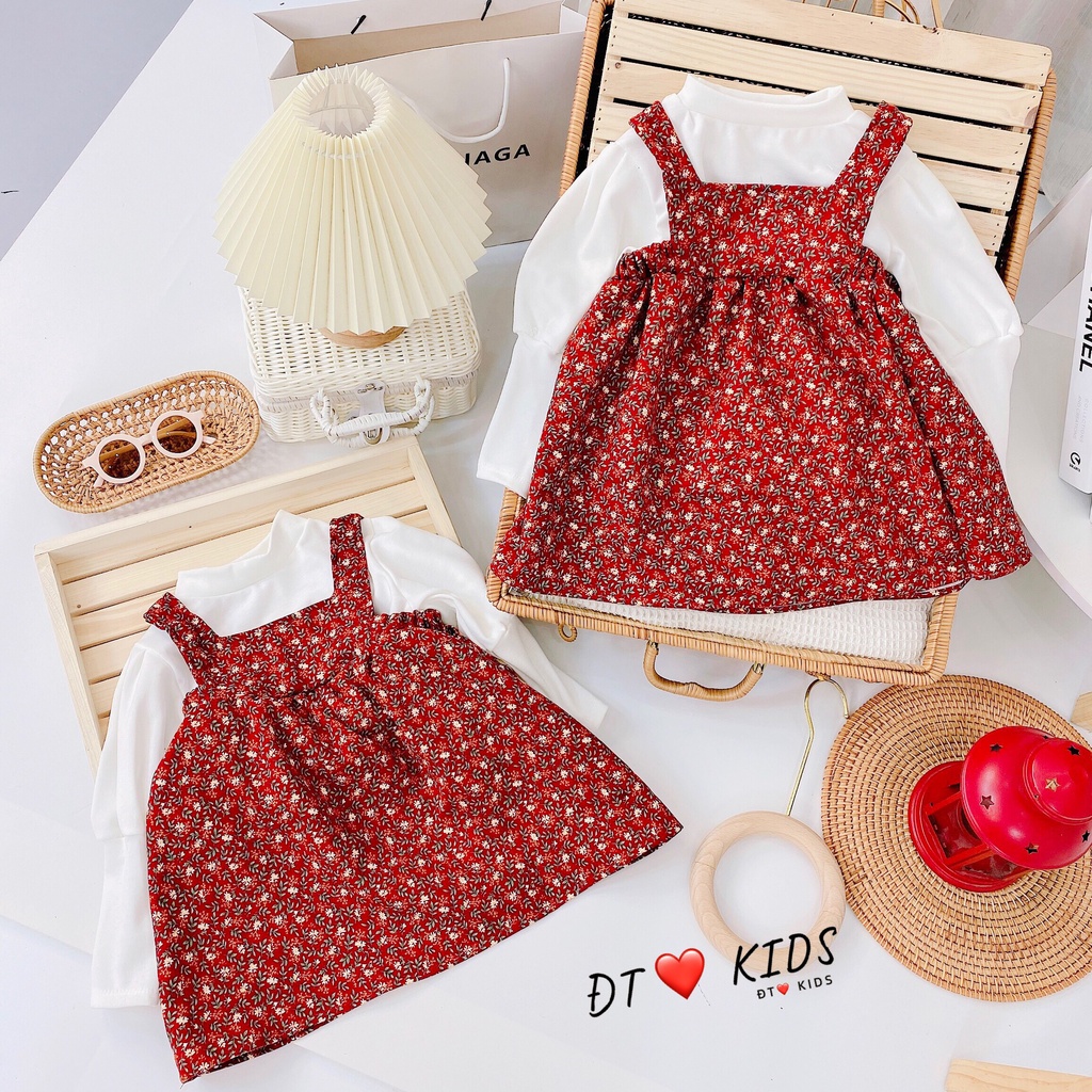 Set Váy Yếm Cho Bé - Set Yếm Váy Áo Cotton Tay Bồng - Yếm Thu Đông Siêu Đẹp, Ấm Cho Bé 8-18kg - N&D Kids