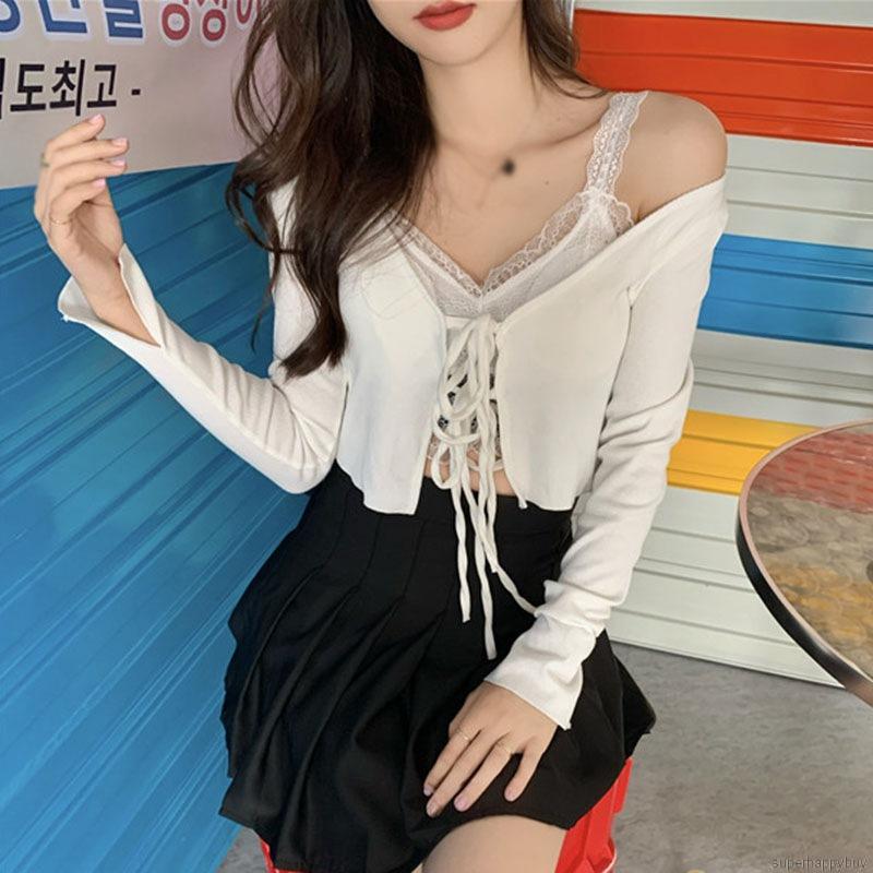 Áo khoác cardigan màu trơn tay dài phối buộc dây thời trang | BigBuy360 - bigbuy360.vn