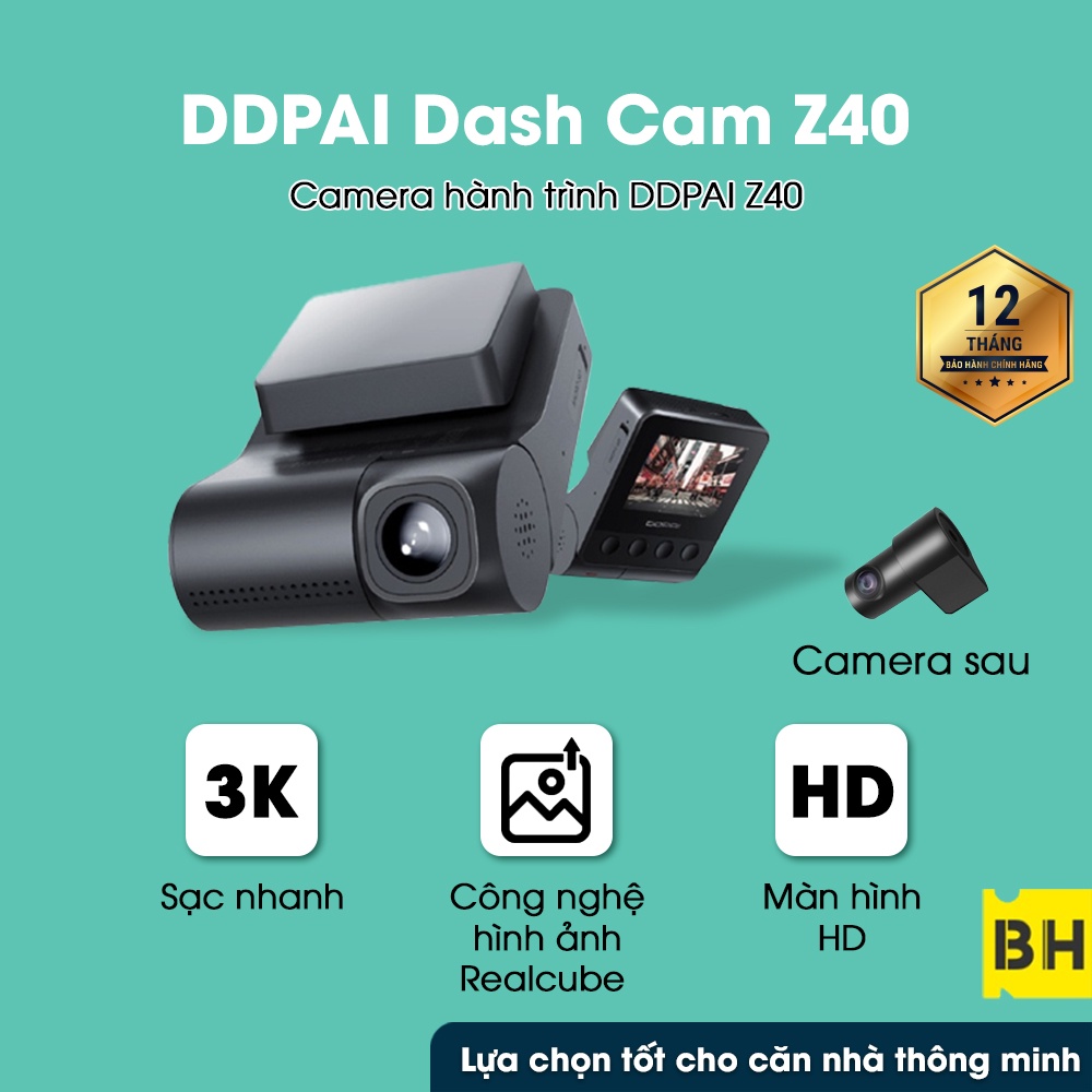 Camera hành trình DDPai Z40 tích hợp cam trước 1944P và cam sau 1080P  sắc nét