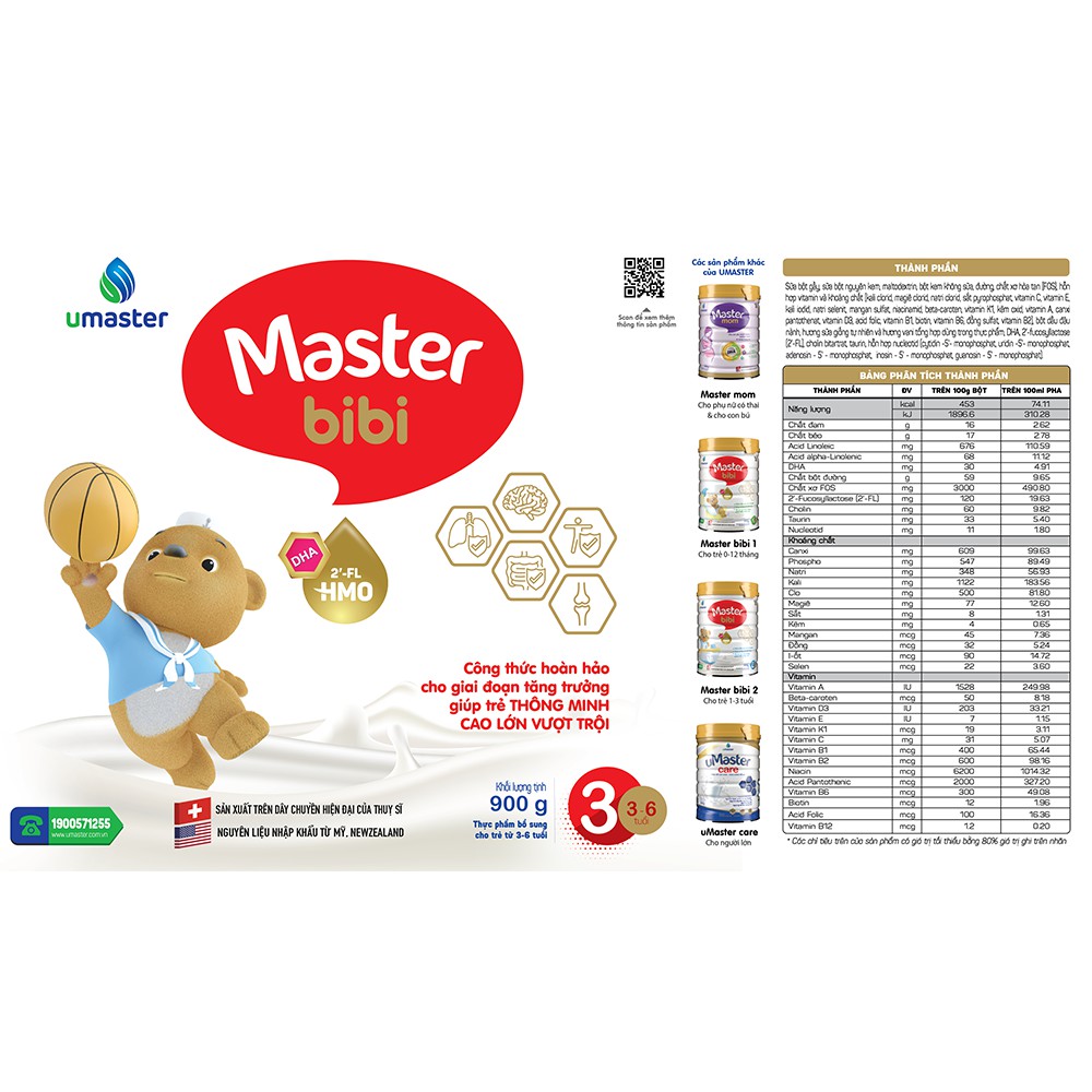 Sữa bột Umaster dành cho trẻ em từ 3-6 tuổi - Master Bibi số 3 - 900gr
