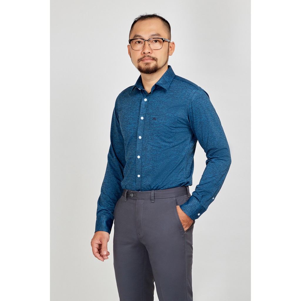 Áo sơ mi nam mattana slim fit dài tay thun xanh MAM23200091708203