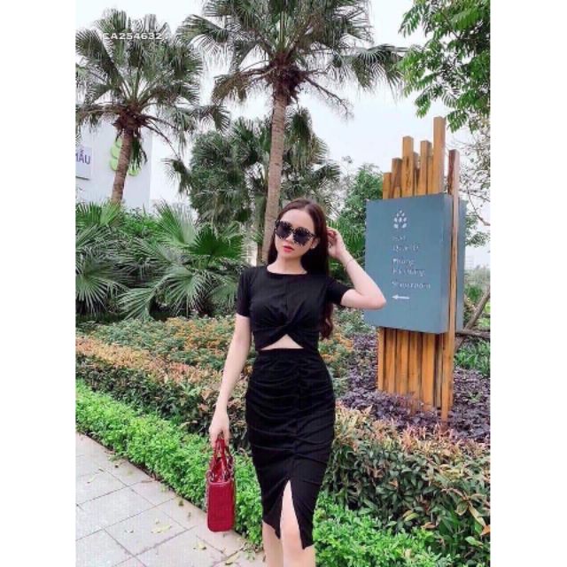 Set Đầm Nhún Xoắn Eo Cao Cấp(Kèm hình thật sp)