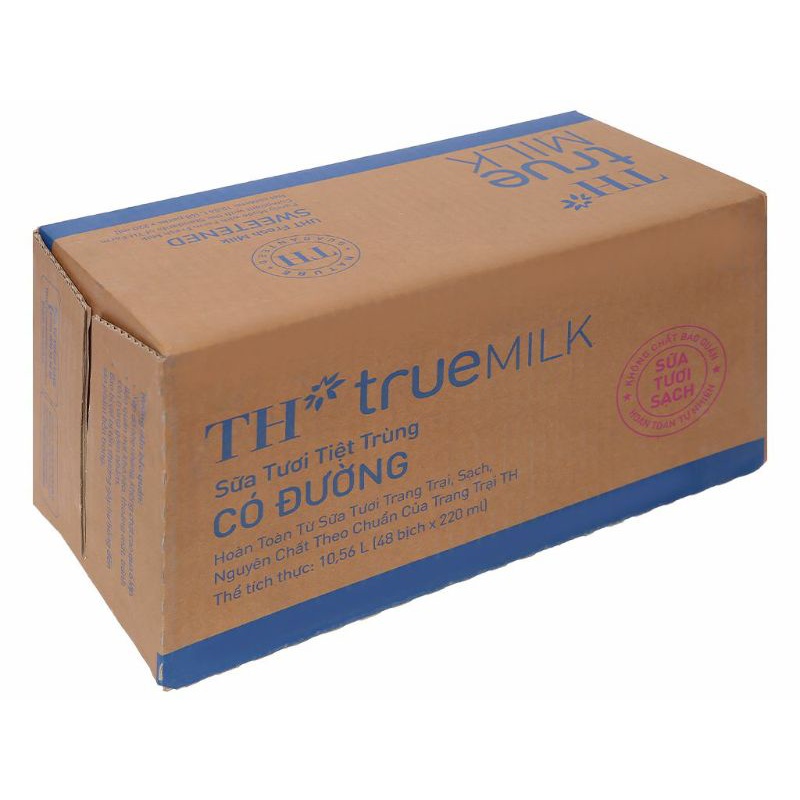 Thùng 48 bịch sữa TH True Milk có đường