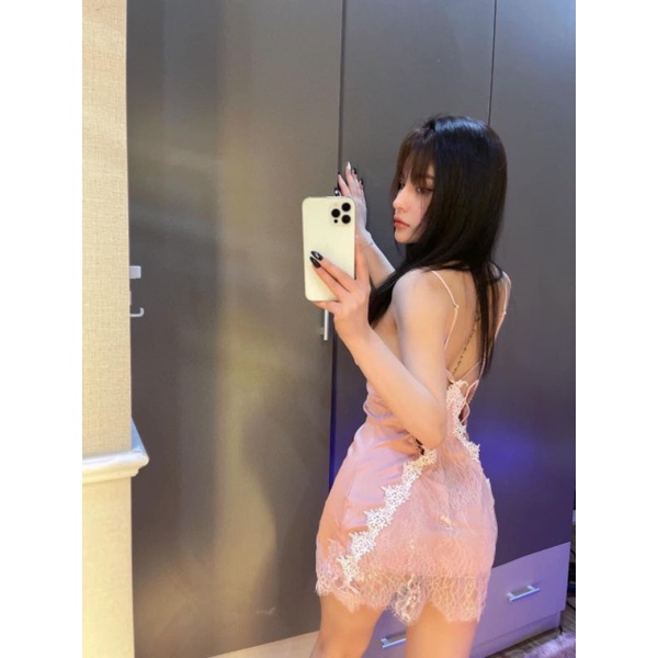 Váy ngủ lụa phối ren dây ngực - Hàng Quảng Châu cao cấp - SP038
